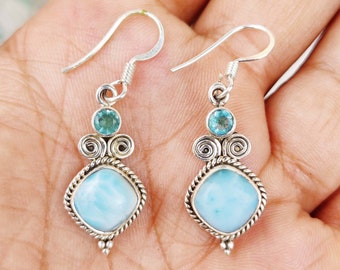 Larimar Ohrring // 925 Sterling Silber Ohrring // Wunderschöner Ohrring // Edelstein Ohrring // Silberschmuck // Sorgenohrring // Blautopas