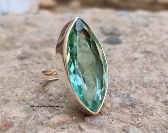 Anello acquamarina, Anello in argento 925, Anello da donna, Anello a fascia, Anello con pietre preziose, Anello di dichiarazione, Anello Boho, Gioielli in pietra, Anello fatto a mano, Regalo per lei