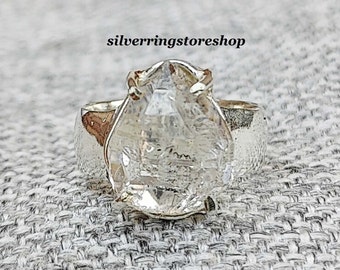 Anillo de diamantes Herkimer natural, anillo de plata de ley 925, anillo de mujer, anillo de banda, anillo hecho a mano, anillo de declaración, anillo de piedras preciosas, regalo para ella,
