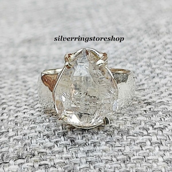 Handmade Herkimer Diamond Ring: 925 Sterling Silver Statement Band