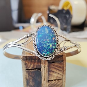 Australian Opal Bangle, 925 Silver Bangle, Beautiful Bangle, Boho Bangle, Gemstone Bangle, Handmade Bangle, Ovel Size Bangle, Gifts For Love