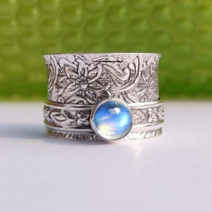 Rainbow Moonstone Ring, Spinner Ring, Meditation Ring, Anxiety Ring, Thumb Ring, Women Ring, Worry Ring, Band Ring, Gift For Her, Gift, Gift
