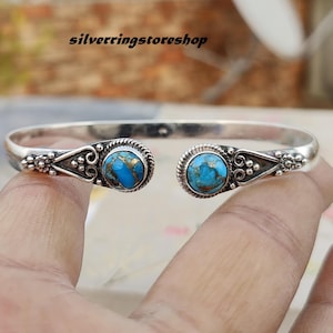 Handmade Blue Copper Turquoise Bangle: 925 Sterling Silver Adjustable Jewelry