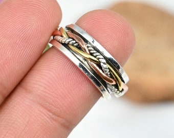 Anello girevole, anello in argento sterling 925, anello delicato, anello boho, anello da donna, anello di tendenza, anello fatto a mano, anello gioiello, regalo per lei,