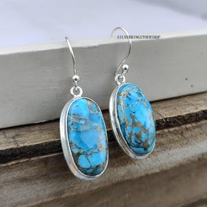 Blue Copper Turquoise Earring, 925 Sterling Silver Earring, Handmade Earring, Blue Copper Gemstone, Statement Jewelry, Gift For Her, ///