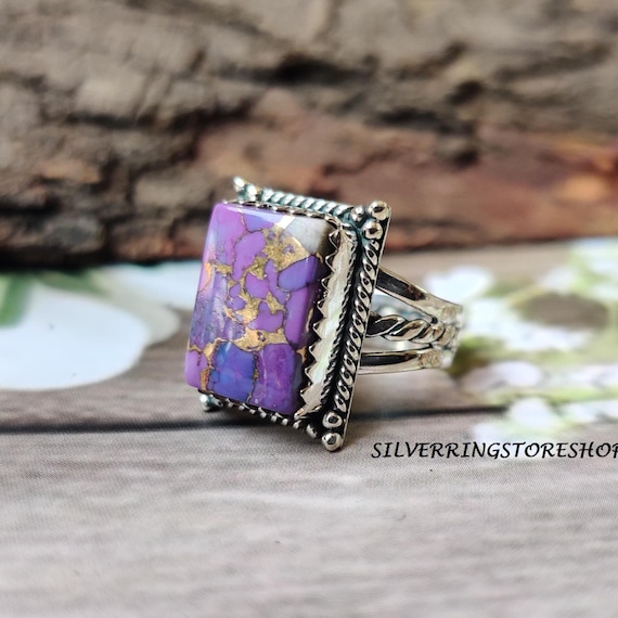 Sterling Silver Christian Cross Purple Copper Turquoise Ring  Purple copper turquoise 925 Sterling Silver ring main image 1