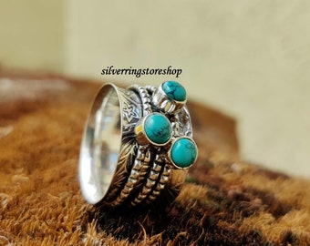 Turquoise stone ring, 925 Sterling silver ring, Band ring, Fidget ring, Statement ring, Handmade ring, Women ring, Worry ring, Gift For Her,