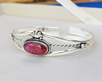 Handmade Ruby Bangle: Adjustable 925 Sterling Silver Gemstone Jewelry