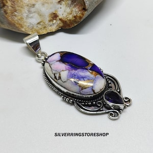 Purple Dahlia Türkis Anhänger: 925 Sterling Silber, handgemachte Edelsteinkette