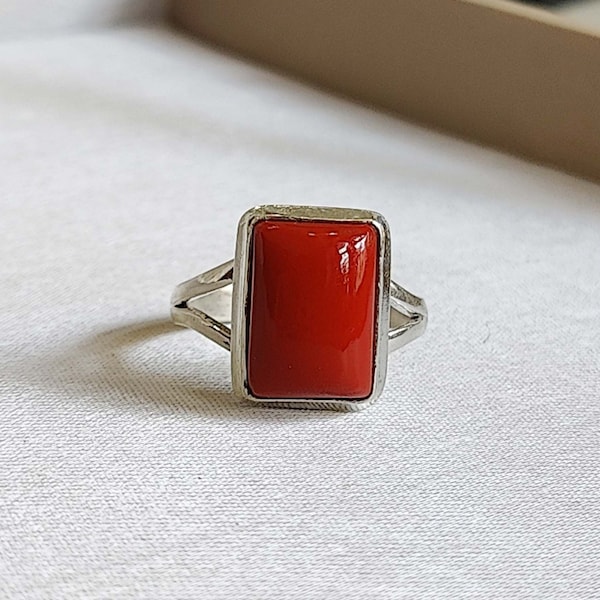 Red Coral Ring, Boho Ring, 925 Sterling Silver Ring, Handmade Jewelry, Gemstone Coral Ring, Beautiful Jewelry, Women Ring, Gift For Her,