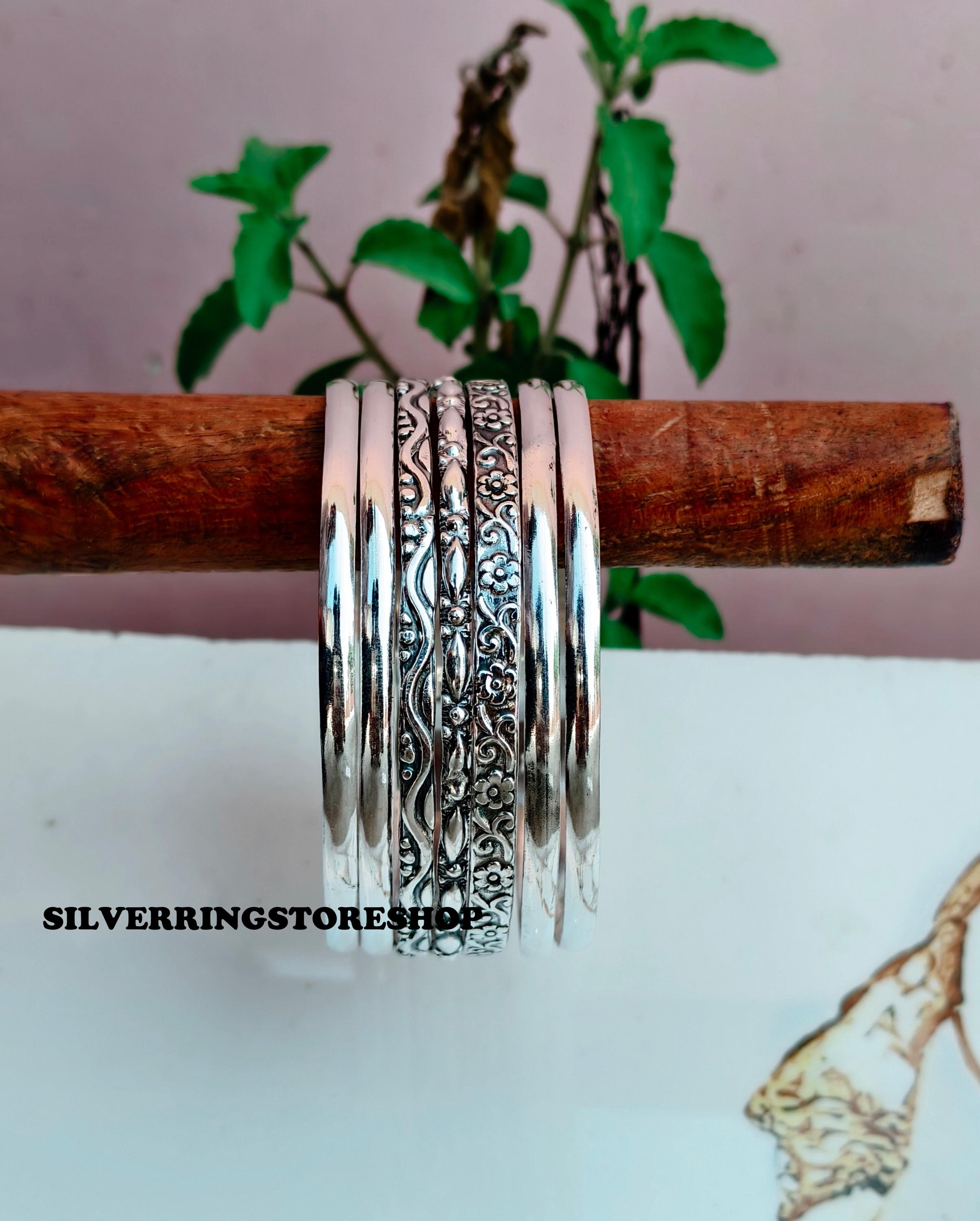 Sterling Silver Bangles, 7 Design Bangles, Bangle Bracelet Set
