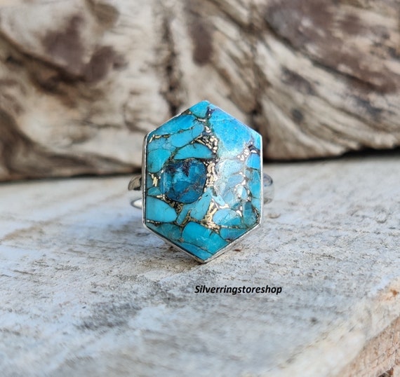 Copper turquoise Ring, 925 Sterling silver Ring, Gemstone Ring, Boho Ring,  Fidget silver Ring, Dainty Ring, Jewellery Ring, Gift For Her,,