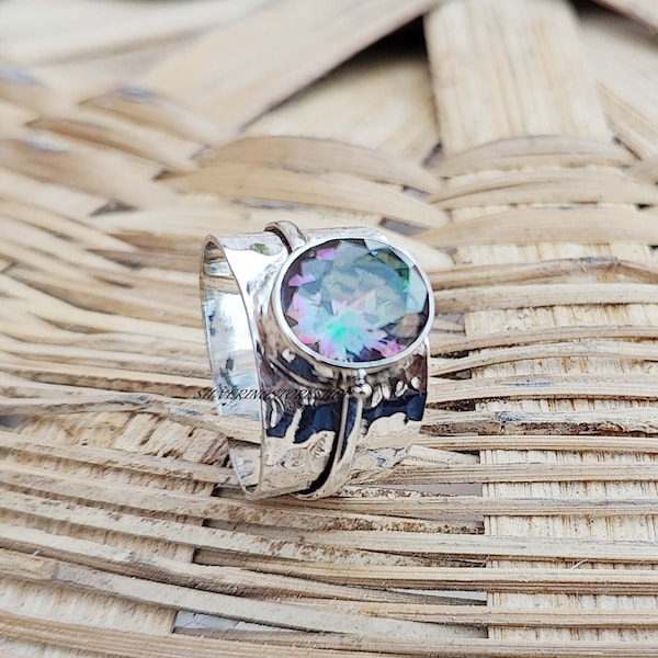 Mystic Topaz Ring, 925 Sterling Silver Ring, Spinner Ring, Women Ring, Handmade Ring, Boho Ring, Fidget Ring, Promise Ring, Gifts For Love,