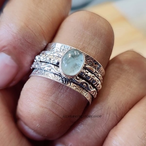 Aquamarin Ring, 925 Silber Ring, Frauen Ring, Bandring, Boho Ring, Spinner Ring, Fidget Ring, Silber Schmuck, Geschenk für sie,