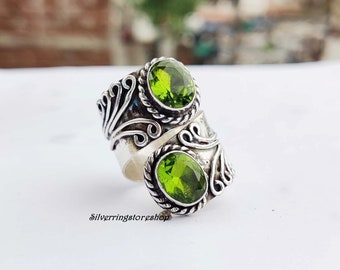 Peridot stone ring, 925 Sterling silver ring, Statement ring, Fidget ring, Boho ring, Band ring, Worry ring, Women ring, Gift For Her,