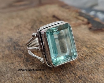 Aquamarine Ring, Silver Band Ring, 925 Silver Ring, Gemstone Ring, Promised Ring, Popular Ring, Meditation Ring, Handmade Ring, Gift For Her