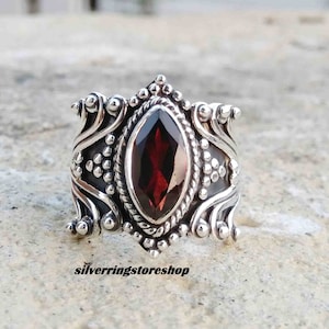Garnet Ring, 925 Silver Ring, Meditation Ring, Boho Ring, Handmade Ring, Stone Ring, Gemstone Ring, Women Ring, Beautiful Ring, Gift For Her