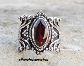 Granat Ring, 925er Silber Ring, Meditation Ring, Boho Ring, Handgemachter Ring, Stein Ring, Edelstein Ring, Frauen Ring, Schöner Ring, Geschenk für Sie