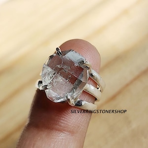 Raw Herkimer Diamond Ring, Natural Stone, 925 Sterling Silver Ring, Gemstone Ring, Statement Ring, Handmade Ring, Women Ring, Gift For Her,