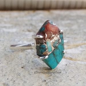 Oyster copper turquoise Ring, 925 Sterling silver Ring, Dainty Ring, Band Ring, Handmade Ring, Gemstone Ring, Jewellery Ring, Gift For Her,