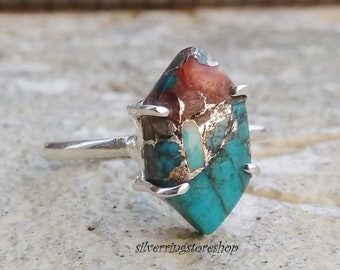 Auster Türkis Kupfer Ring, 925 Sterling Silber Ring, Zarte Ring, Bandring, Handgemachter Ring, Edelstein Ring, Schmuck Ring, Geschenk für sie,