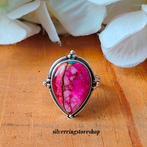 Rosa Auster Türkis Ring, 925 Sterling Silber Ring, Edelstein Türkis, handgemachter Schmuck, Boho Ring, natürliche Auster Türkis, Geschenk für sie