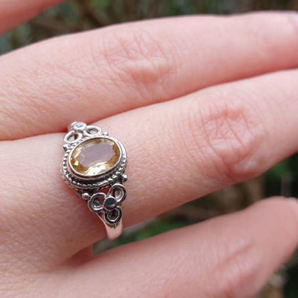 Natural Citrine Ring, 925 Sterling Silver, Gemstone Ring, Band Ring, Handmade Ring, Boho Ring, Thumb Ring, Meditation  Ring, Gifr For Her,