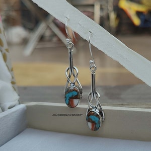 Oyster Turquoise Dangle Earrings: Natural Copper, Sterling Silver Boho Jewelry