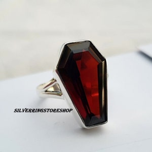 Garnet Coffin Ring, 925 Silver Ring, Handmade Ring, Silver Women Ring, Coffin Ring, Gemstone Ring, Beautiful Ring, Silver Coffin Ring, Gifts