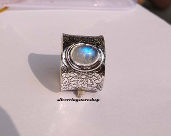 Moonstone Ring, Band Ring, Handmade Ring, Gemstone Ring, Statement Ring, Boho Ring, 925 Silver Ring, Midi Ring, Dainty Ring, Gift For Her,