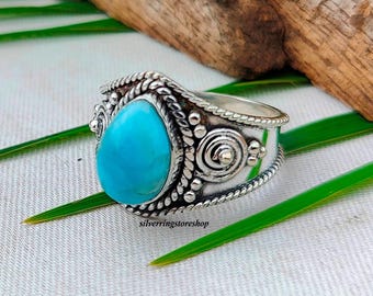 Handmade Larimar Ring: 925 Sterling Silver Statement Jewelry
