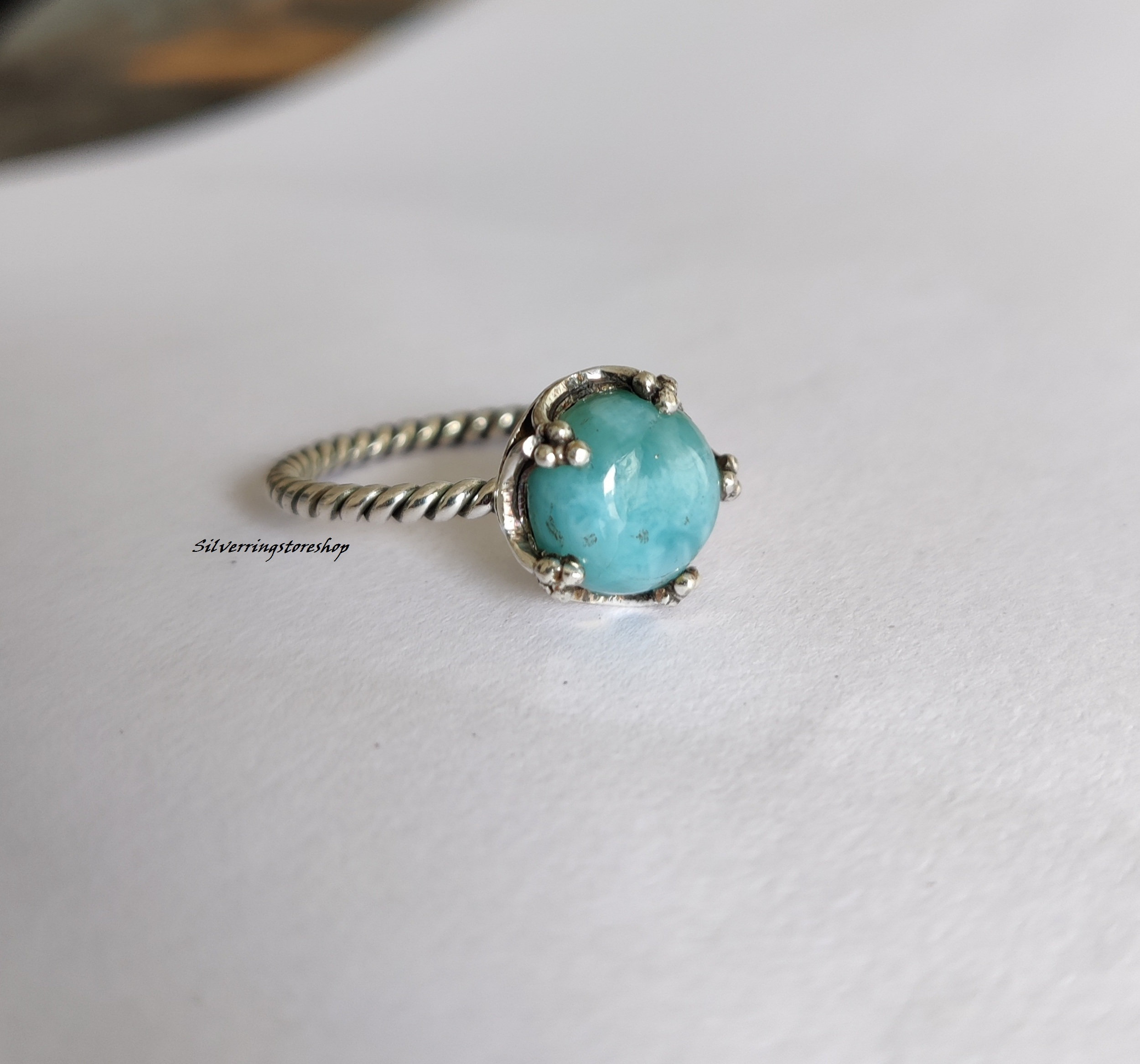Larimar Gemstone Ring, 925 Sterling Silver Band Ring, Handmade Ring, Statement Ring, Meditation Ring, Gift Her, Women Ring, Free Shipping