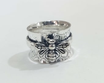 Honey Bee Spinner Ring, 925 Sterling Silver Ring, Meditation Ring, Womwn Ring,Silver Jewelry,Worry Ring,Anxiety Ring, Boho Ring,Gift For Her