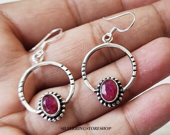 Pendientes de rubí hechos a mano en plata de ley 925: joyería bohemia para mujer