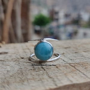Anillo de piedra larimar, anillo de plata de ley 925, anillo delicado, anillo de ansiedad, anillo para niños, anillo de piedras preciosas, anillo hecho a mano, anillo de la paz, regalo para ella