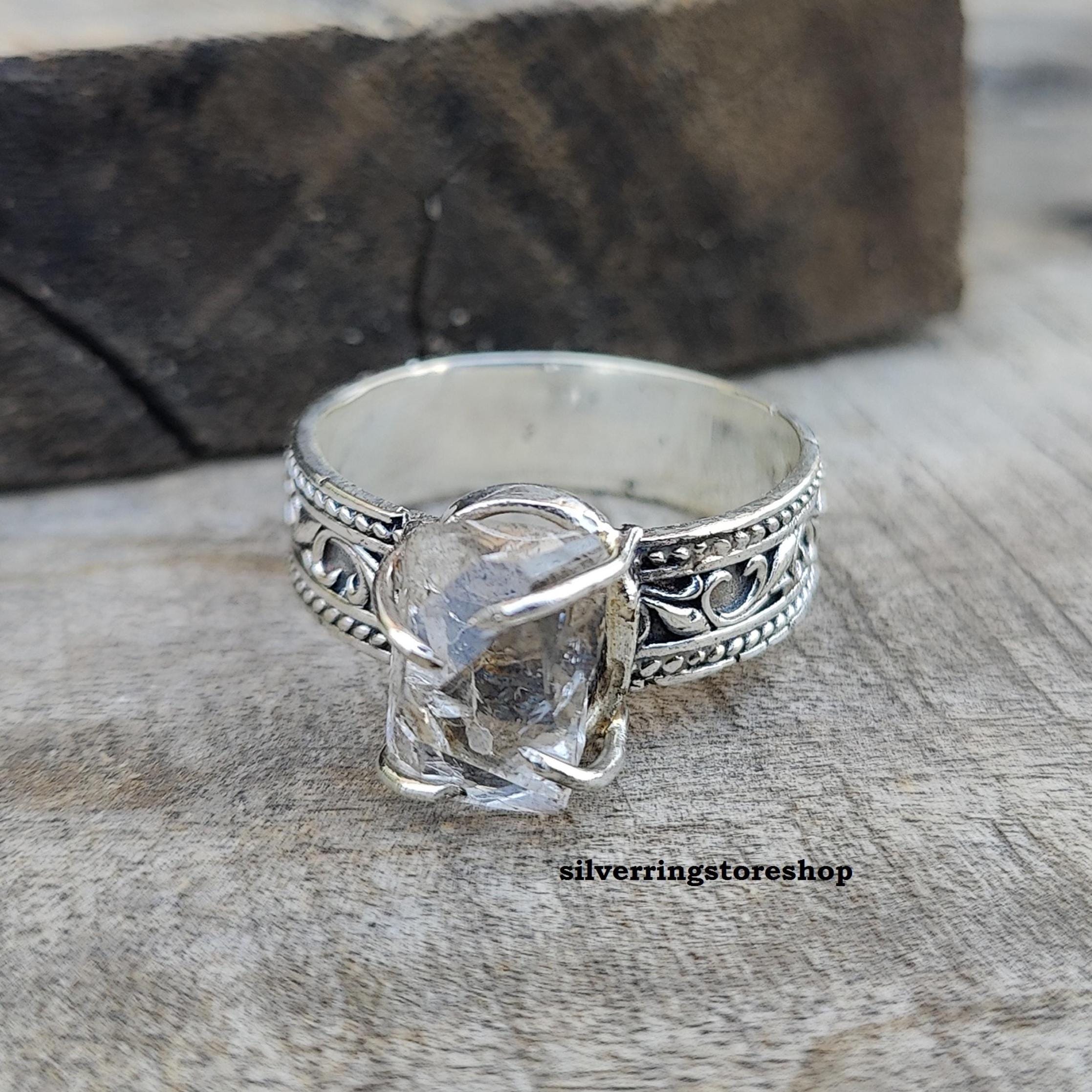 Handmade Herkimer Diamond Ring: 925 Sterling Silver Band