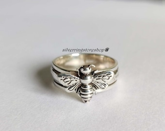 Bee spinner ring, 925 Sterling silver ring, Statement ring, Fidget ring, Band ring, Silver Jewelry ring, Women ring, Honey ring,Gift For Her