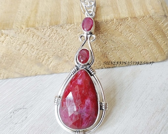 Handmade Sterling Silver Ruby Pendant: Boho Gemstone Jewelry