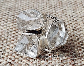 Natürlicher roher Herkimer Diamant Ring, 925 Sterling Silber, Rohstein Ring, Edelstein Ring, handgemachter Ring, Versprechen Ring, Meditation Ring, Geschenke,