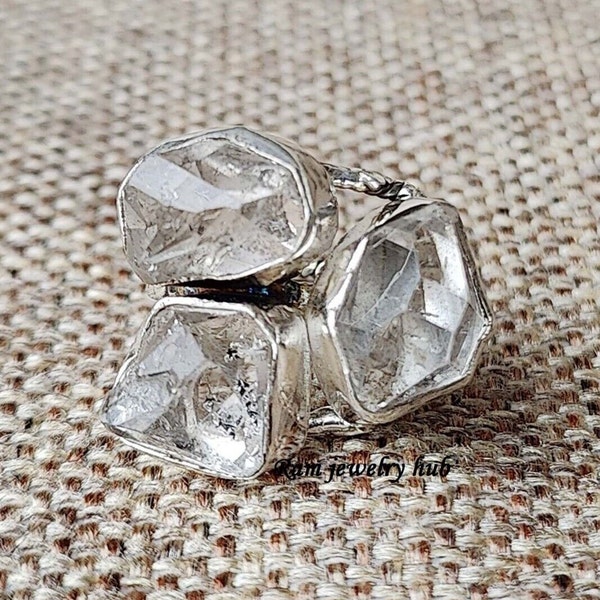 Natural Raw Herkimer Diamond ring, 925 Sterling Silver, Raw Stone ring, Gemstone ring, Handmade ring, Promise ring, Meditation ring, Gifts,