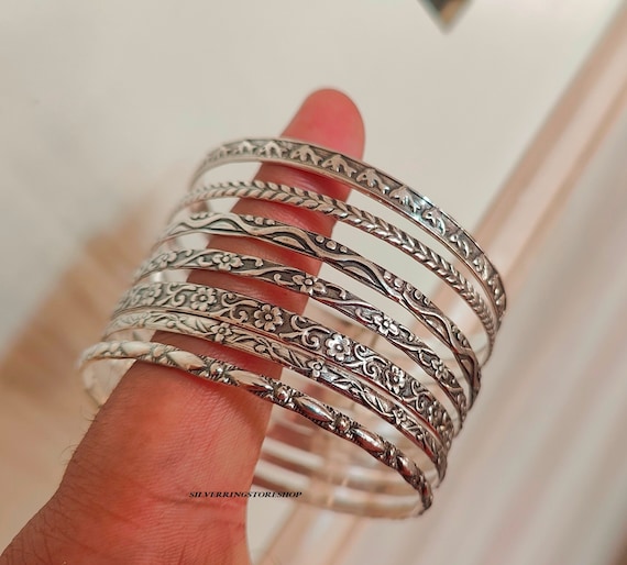Sterling Silver Bangle Set of 7different Bangles Choose Your Size and  Quantity - Etsy