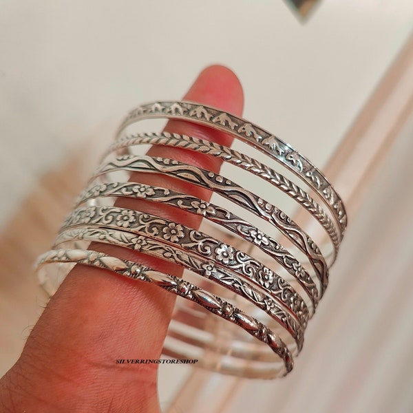 Bracelets en argent sterling, 7 bracelets design, ensemble de bracelets joncs, jonc en argent 925, joncs empilables, bracelets Semanario, bracelets Boho, cadeaux,