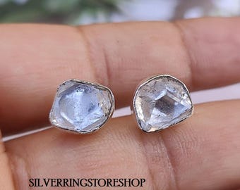Handmade Herkimer Diamond Earrings: Raw Gemstone 925 Sterling Silver