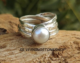 Bague Argent Massif 925 – Jonc Alliance Style Créateur, Perle, Taille 58