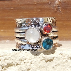 Moonstone Ring, Spinner Ring, Gemstone Ring, Women Ring, Garnet Ring, Handmade Ring, Blue Topaz Ring, Anxiety Ring, Fidget Ring,Gift For Her