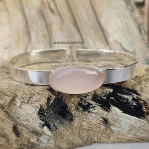 Rose Quartz Bangle, 925 Sterling Silver Bangle, Statement Jewelry, Handmade Bracelet, Gemstone Bangle, Rose Quartz Jewelry, Gift For Her ///