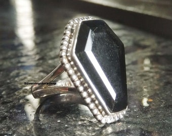Black Onyx Coffin Ring, Solid 925 Sterling Silver Ring, Coffin Ring, Handmade Silver Ring, Thumb Ring, Women Ring, Gift For Her, Rings, Band