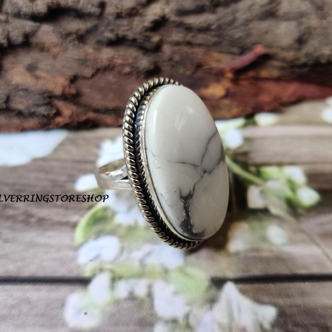 Teardrop Howlite Ring, Designer Ring, Solid 925 Sterling Silver Ring ...