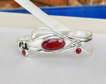 Adjustable Ruby Bangle: Handmade 925 Sterling Silver Statement Jewelry