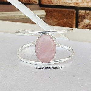 Rose Quartz Bangle, Adjustable Bangle, 925 Sterling Silver Bangle, Handmade Bangle, Rose Quartz Gemstone, Women Jewelry, Gift For Her,